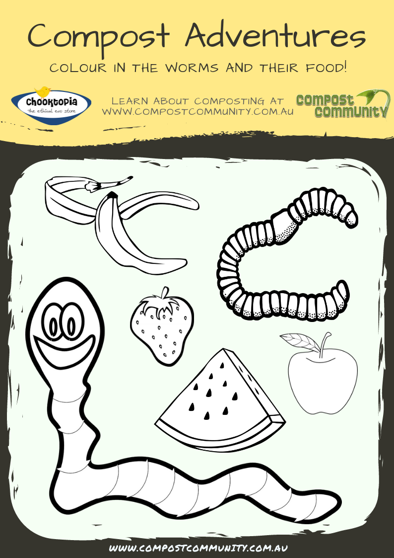 Activity sheets for kids - Colour in worms and their food