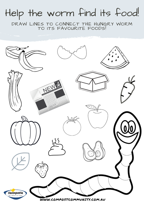 Activity sheets for kids - help the worm find its food